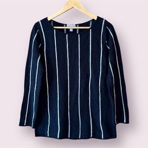 PURE COLLECTION 100% Cashmere Navy With White Stripes Sweater
